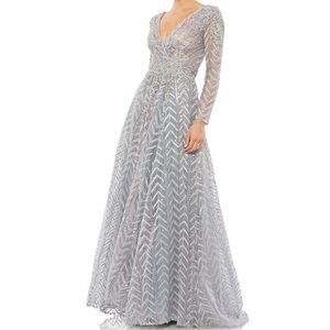 NWT Mac Duggal Embellished Illusion Long Sleeve Wrap Over A Line Gown, size 16